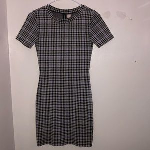 H&M Fitted Grey Plaid Dress XS